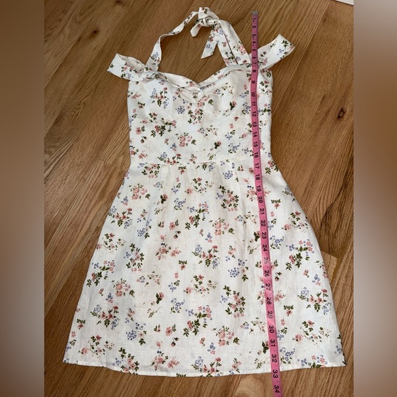 LIKE NEW Reformation 100% Linen Stanford Mini Dress White Floral Size 4 - Picture 10 of 12